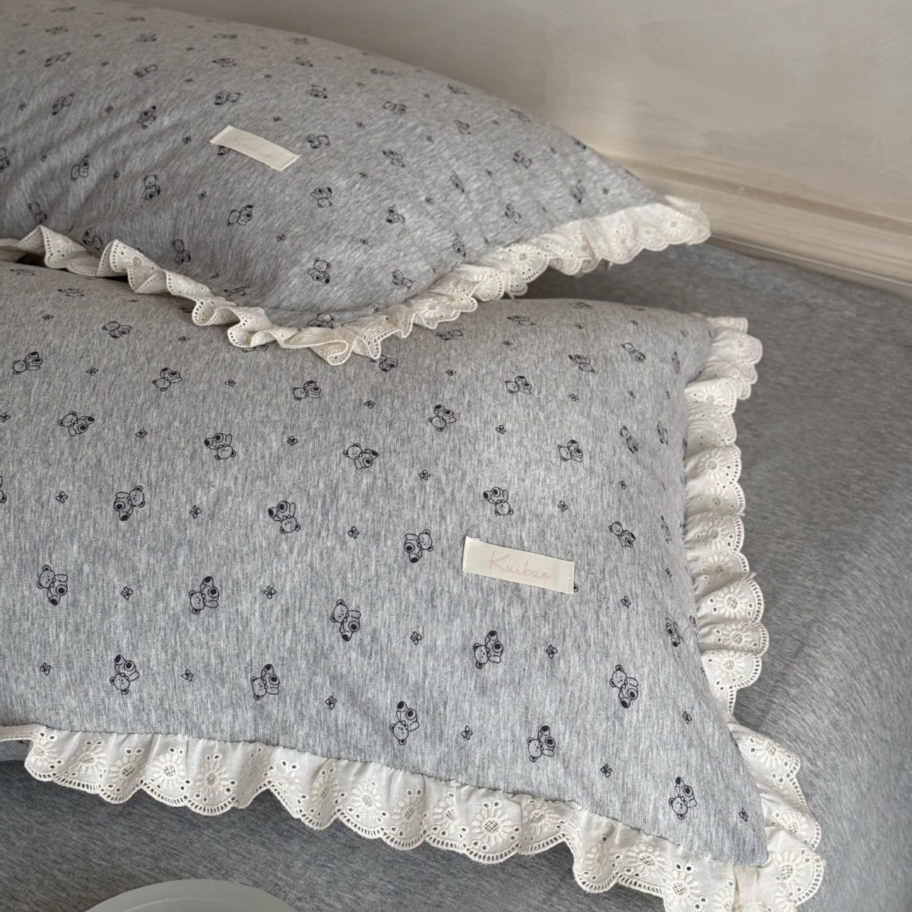 cotton jersey grey bear pillowcase
