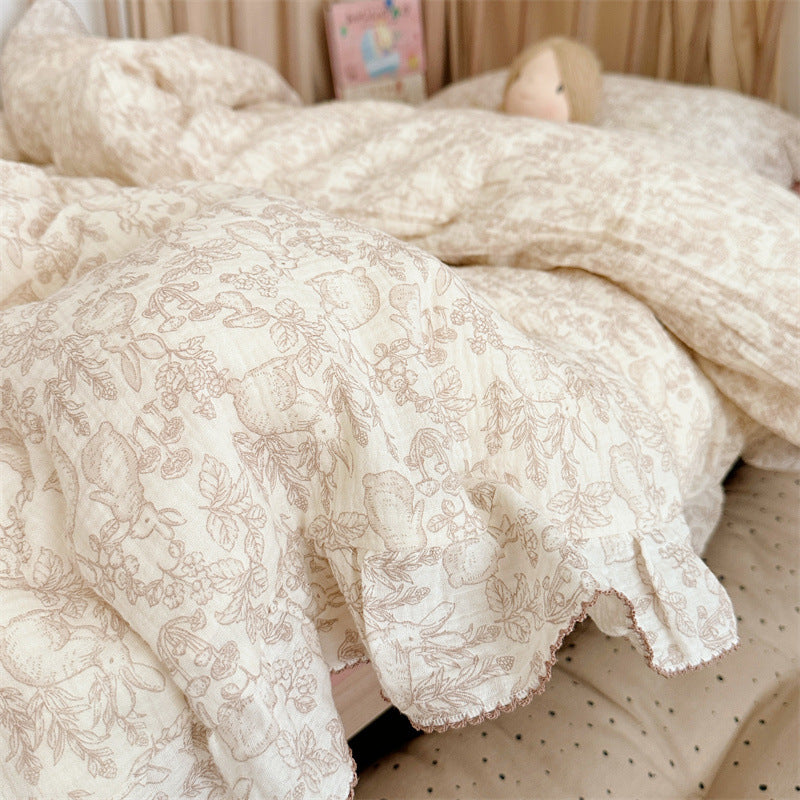 Details of the ruffle edge on the woodland duvet cover