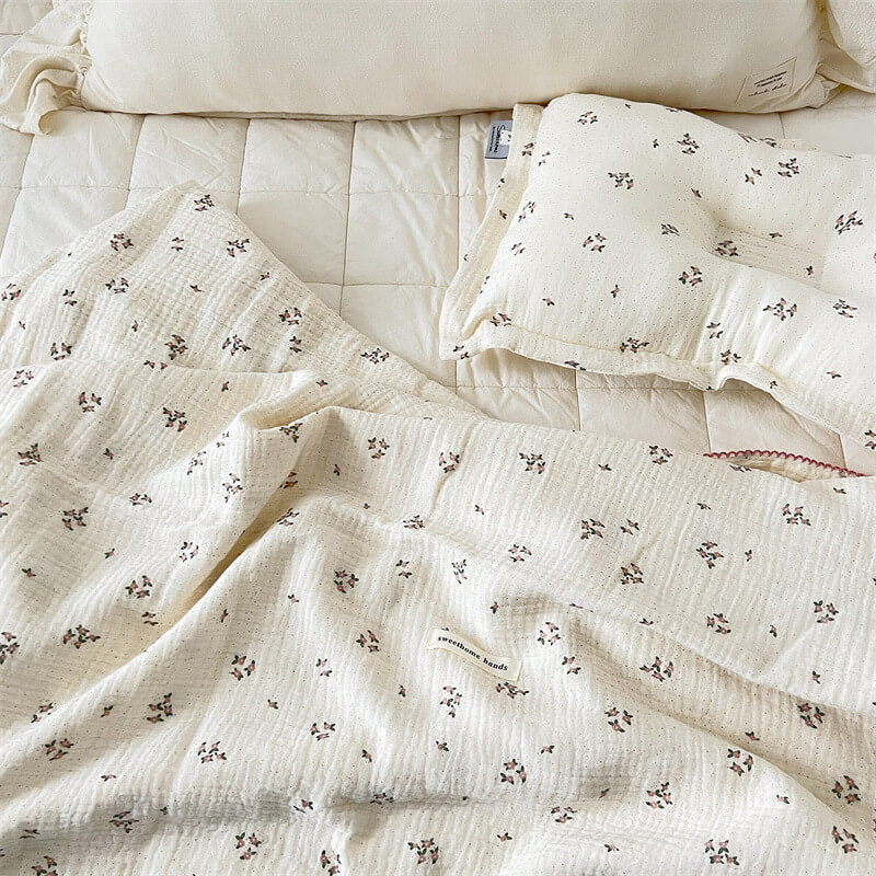 cotton muslin baby blanket and pillow set in primrose print