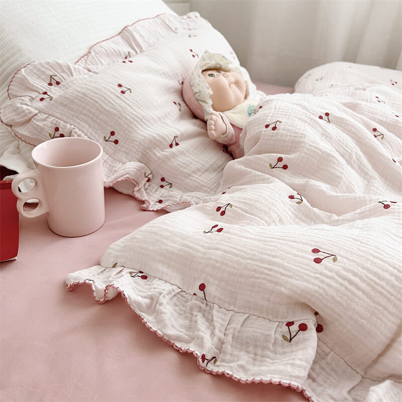 Cherry Duvet Cover Set – Ruffled Cotton Muslin Bedding set