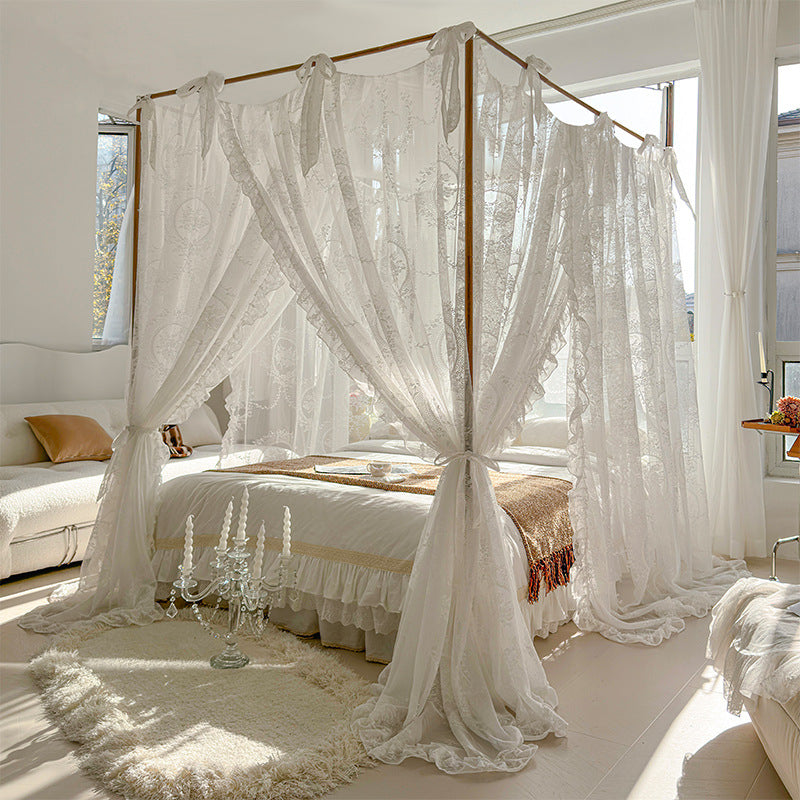 Floral Lace Bed Canopy Curtains – Romantic 4-Poster Bed Drapes