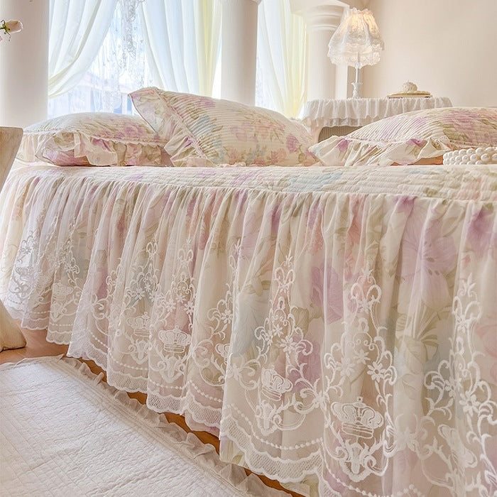 French Rose Bed Skirt with Lace Trim