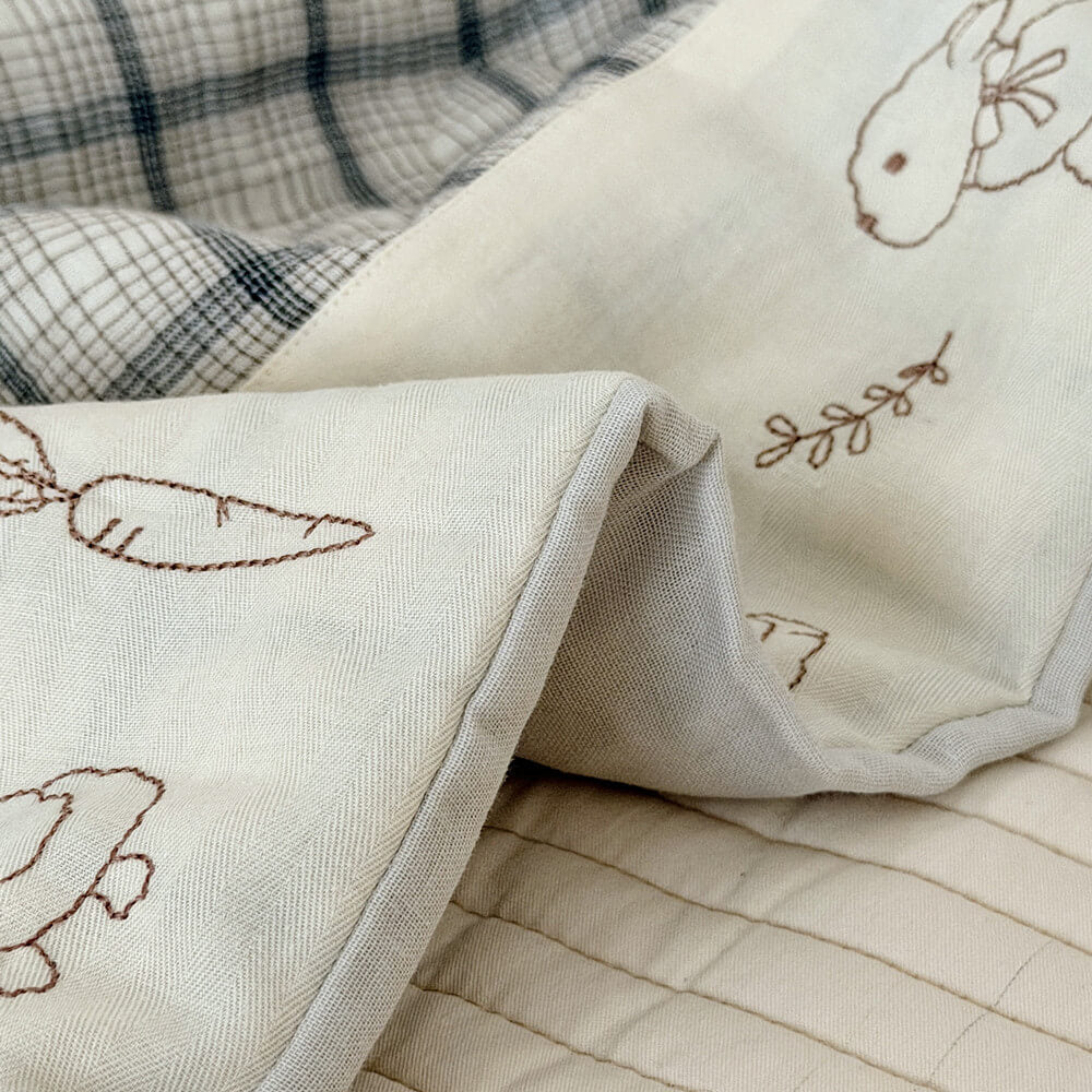 Gray Plaid Kids Comforter – Bunny Embroidery