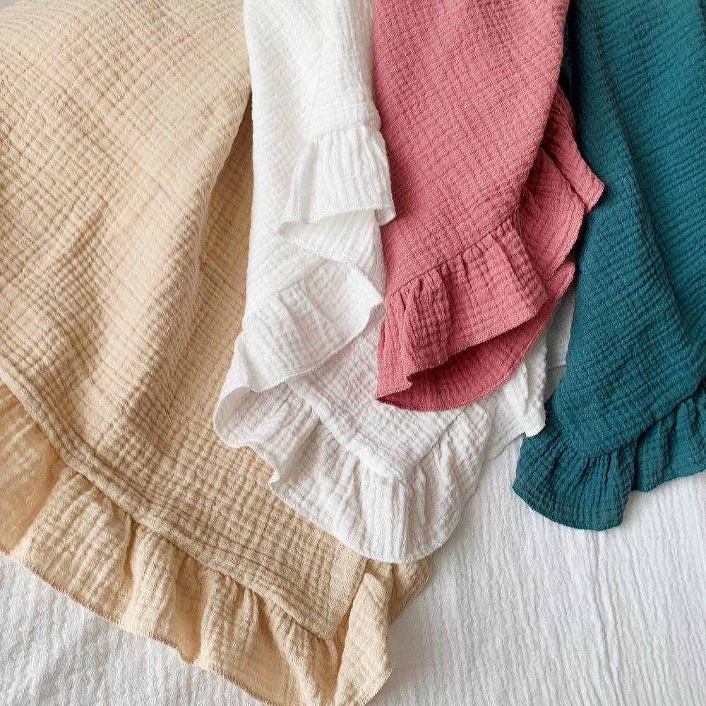 Muslin Swaddle Blanket with Ruffle 35"x35" - MyWinifred