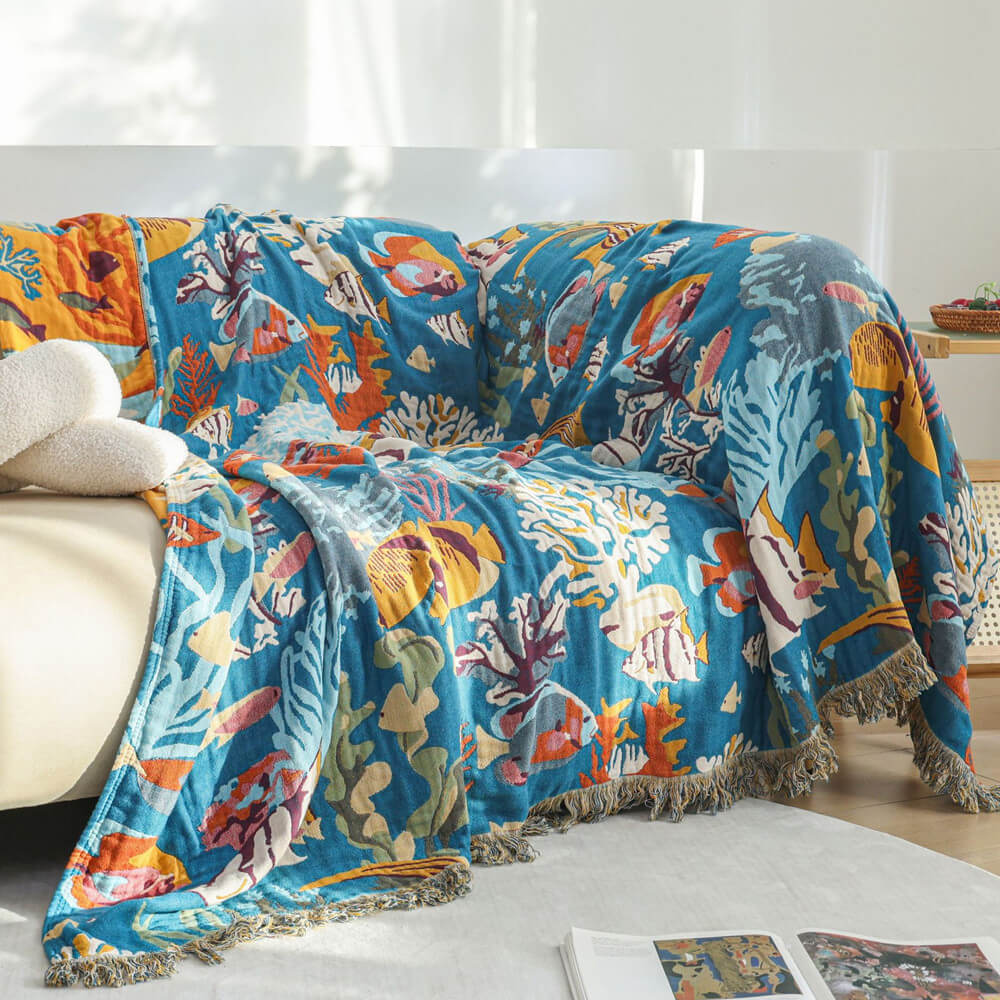 Ocean Dreams Throw Blanket for Kids – Reversible Jacquard