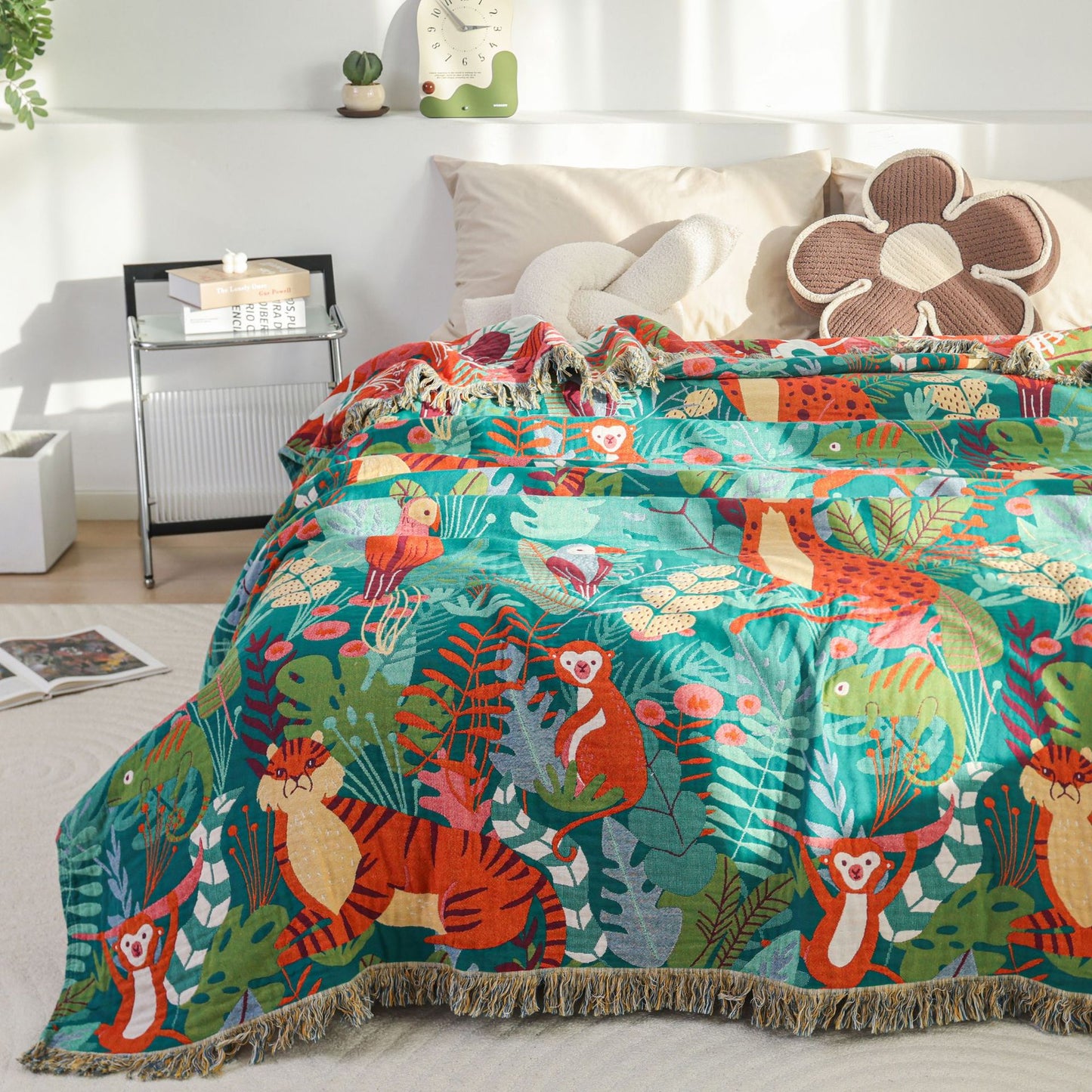 Jungle Animal Cotton Throw for Kids – Reversible Jacquard