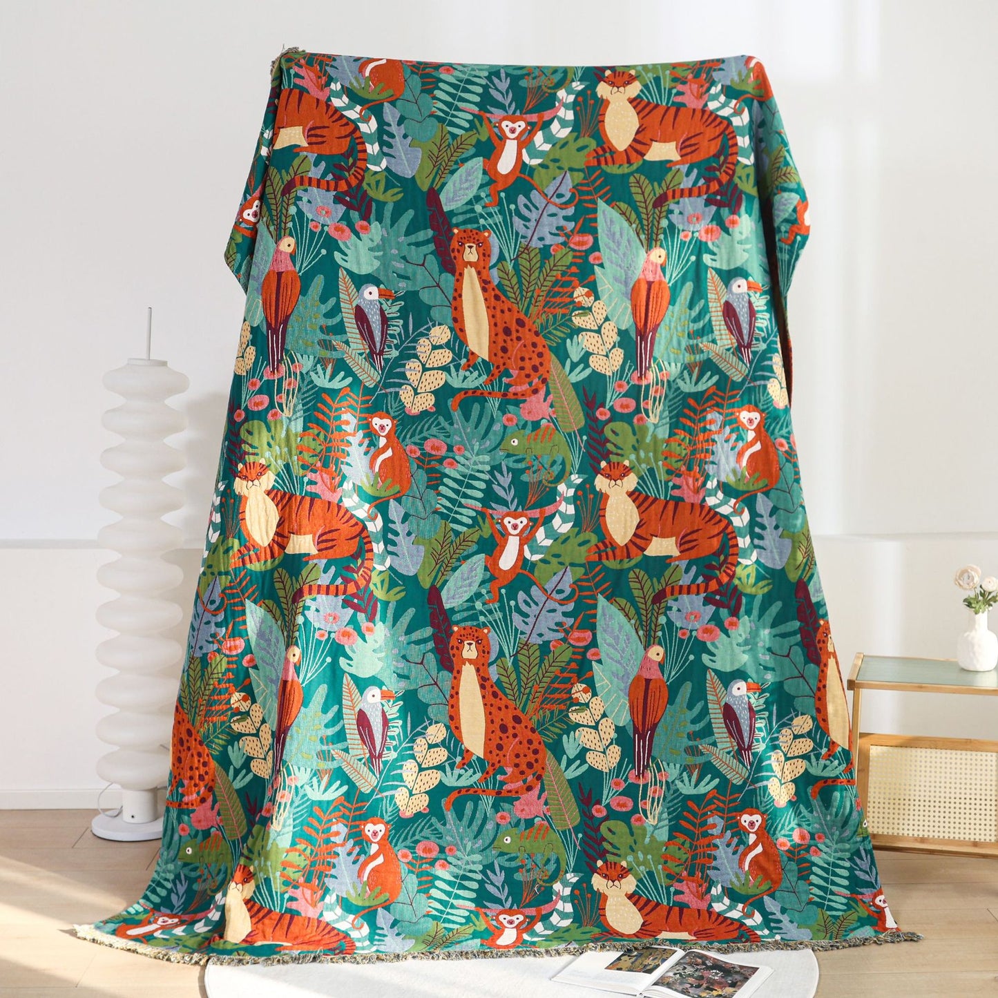 Jungle Animal Cotton Throw for Kids – Reversible Jacquard