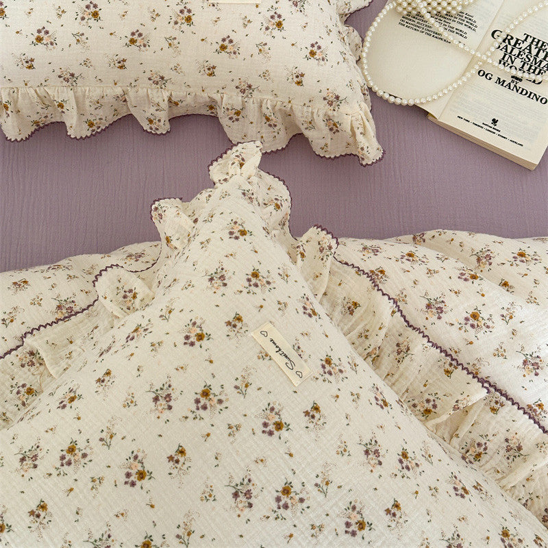lavender flower duvet cover Lavender Floral Duvet Cover Set – Ruffled Cotton Gauze Queen