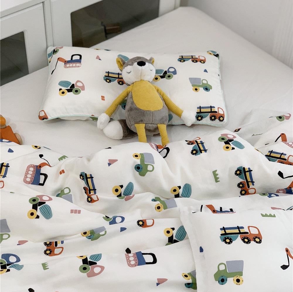 Twin size bamboo duvet cover with soft pillowcase – cute truck print