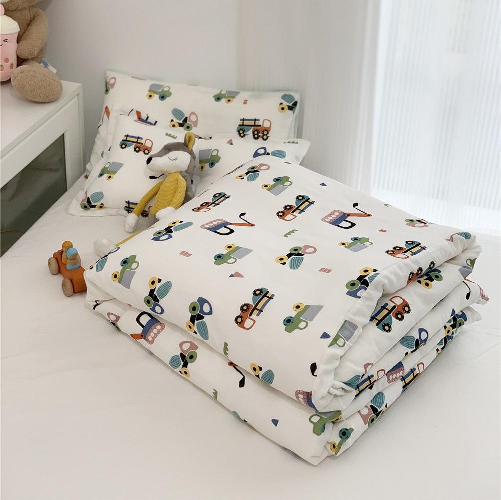 Silky bamboo duvet cover set with cute truck print – breathable and lightweight