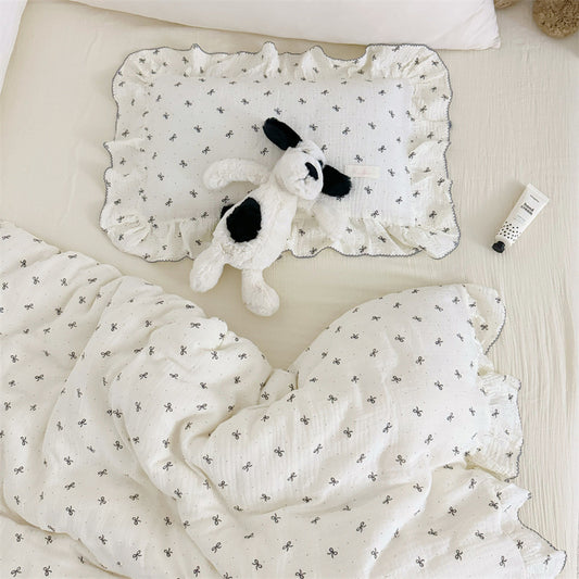 Black Bow Cotton Gauze Duvet Cover Set for Twin Bed – Ruffled Kids Bedding