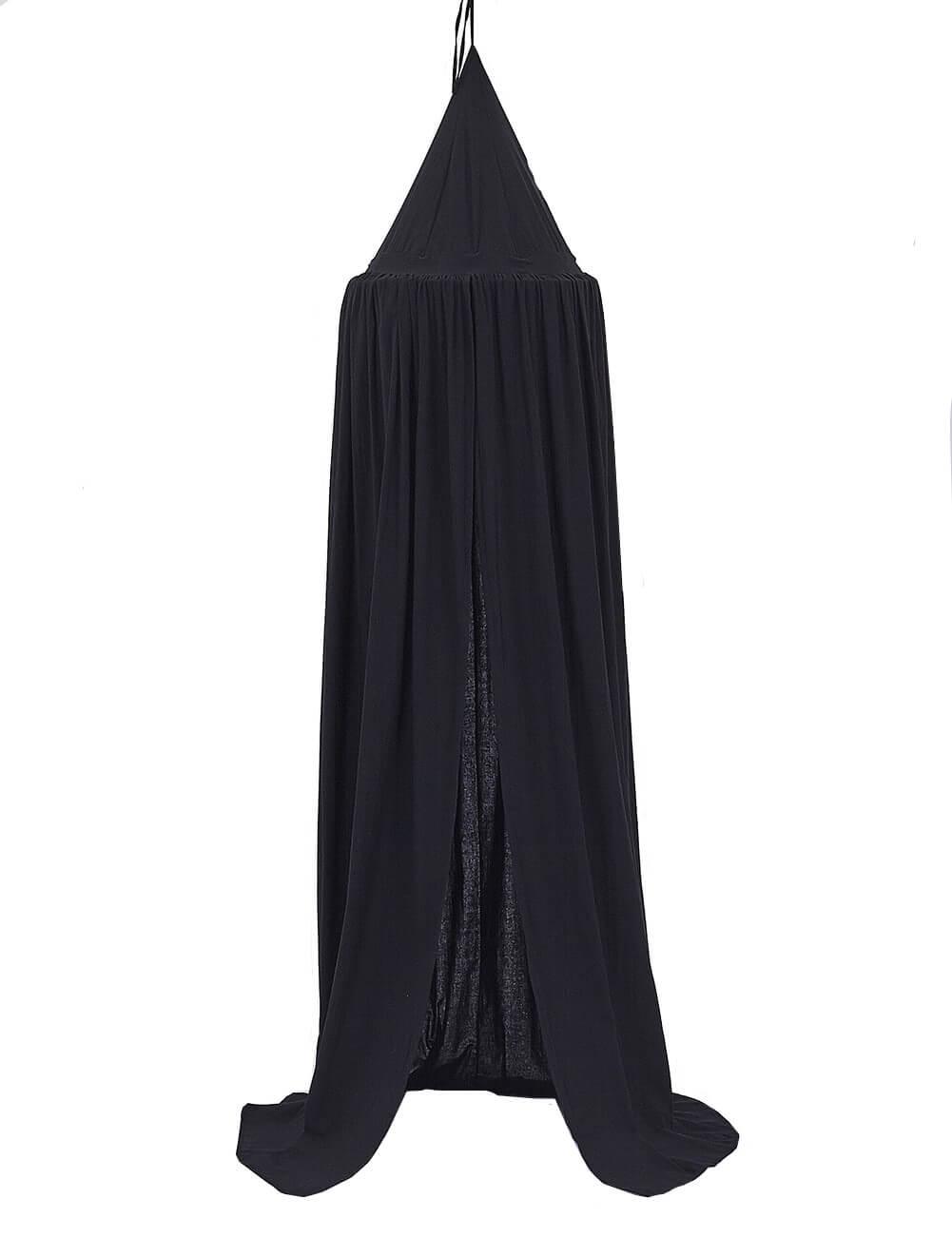 Solid black cotton crib canopy for a modern nursery.