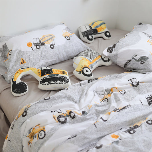 Construction Vehicle Kids Duvet Cover Set – 100% Cotton Bedding