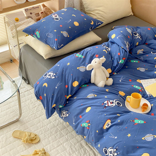 cotton jersey space duvet cover with blue astronaut print