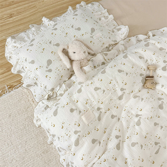 Hot air balloon cotton gauze duvet cover set with ruffled pillowcase