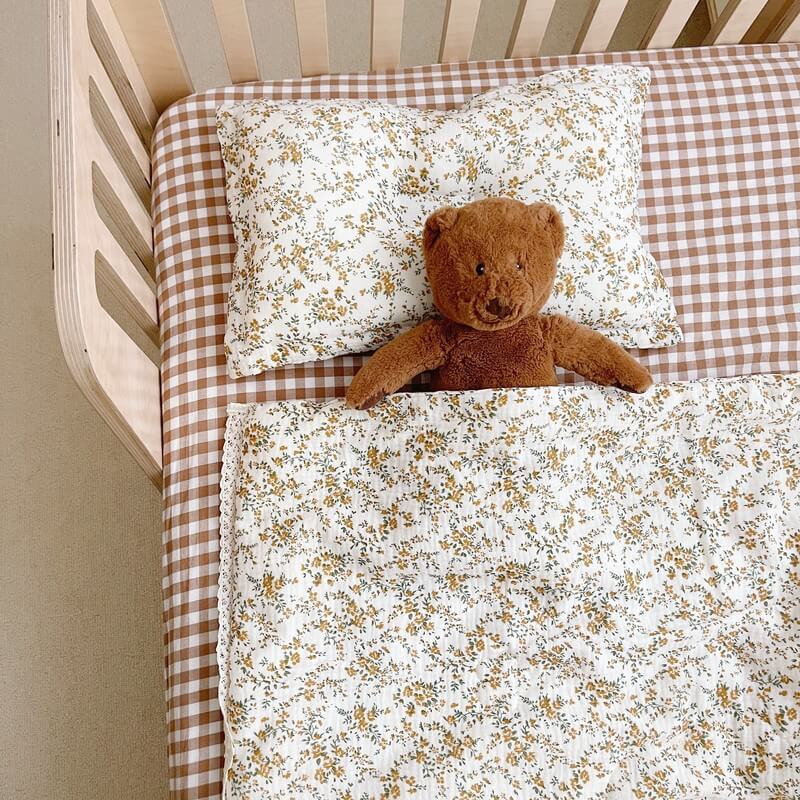 Lightweight cotton baby comforter set with pillow for crib or toddler bed