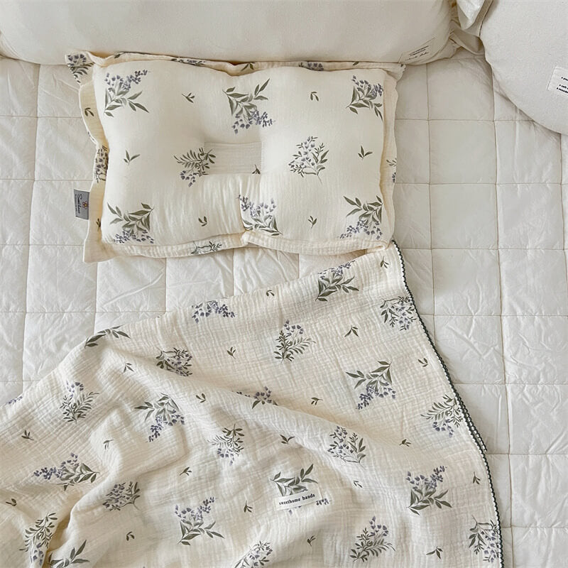cotton muslin baby blanket and pillow set in melatti print
