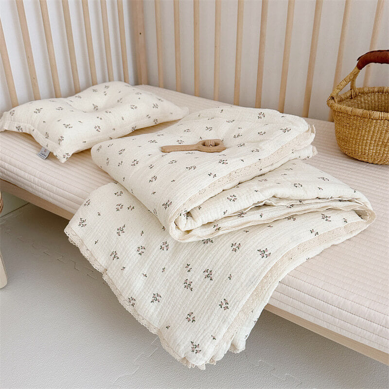 Cotton Muslin Baby Quilt with Primrose Floral print
