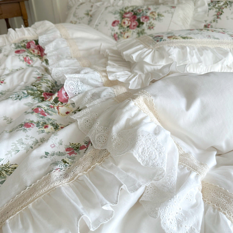 Soft cotton fabric with rose floral print and delicate texture
