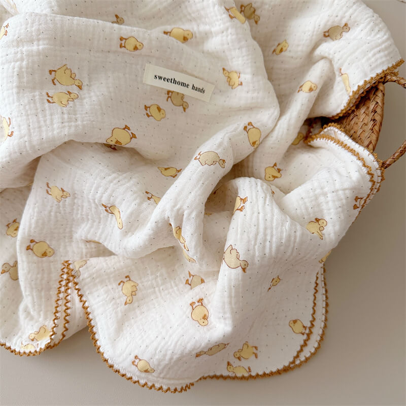 Cotton Muslin Baby Blanket Set – Duckling Print