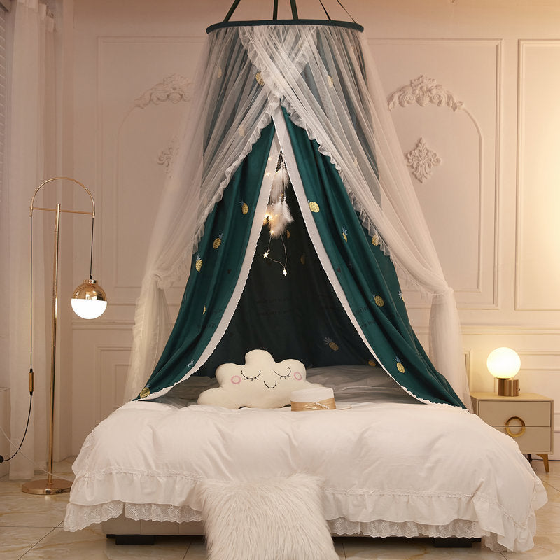 Princess fabric canopy with green fabric and pineapple print – front view