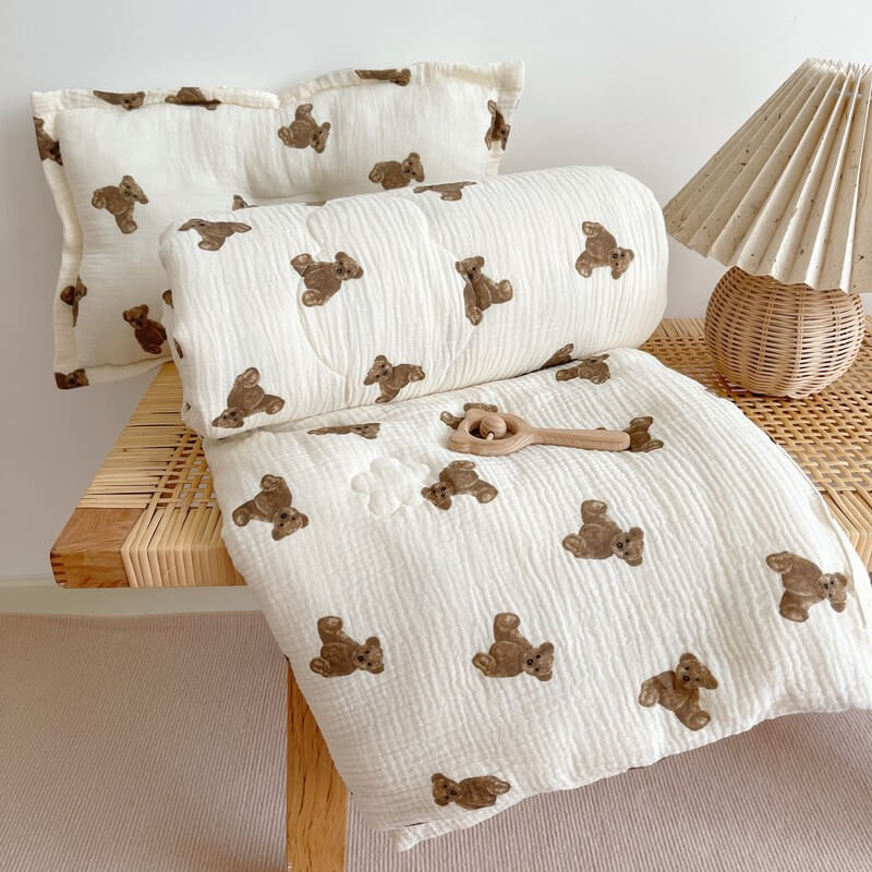 teddy bear baby cotton blanket set