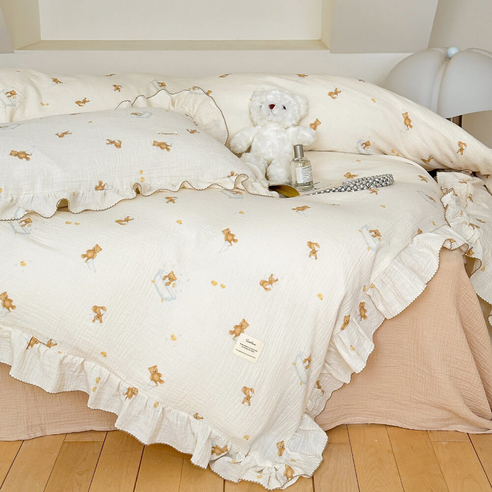 Natural crinkle texture of cotton muslin duvet cover set