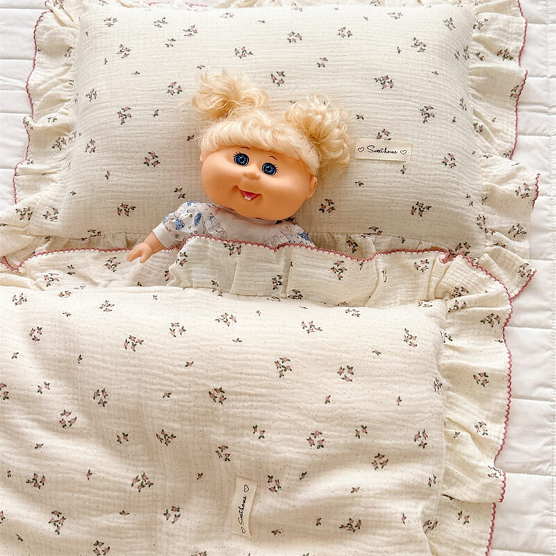 Ruffled Muslin Duvet Cover With Pillowcase Set for Girls