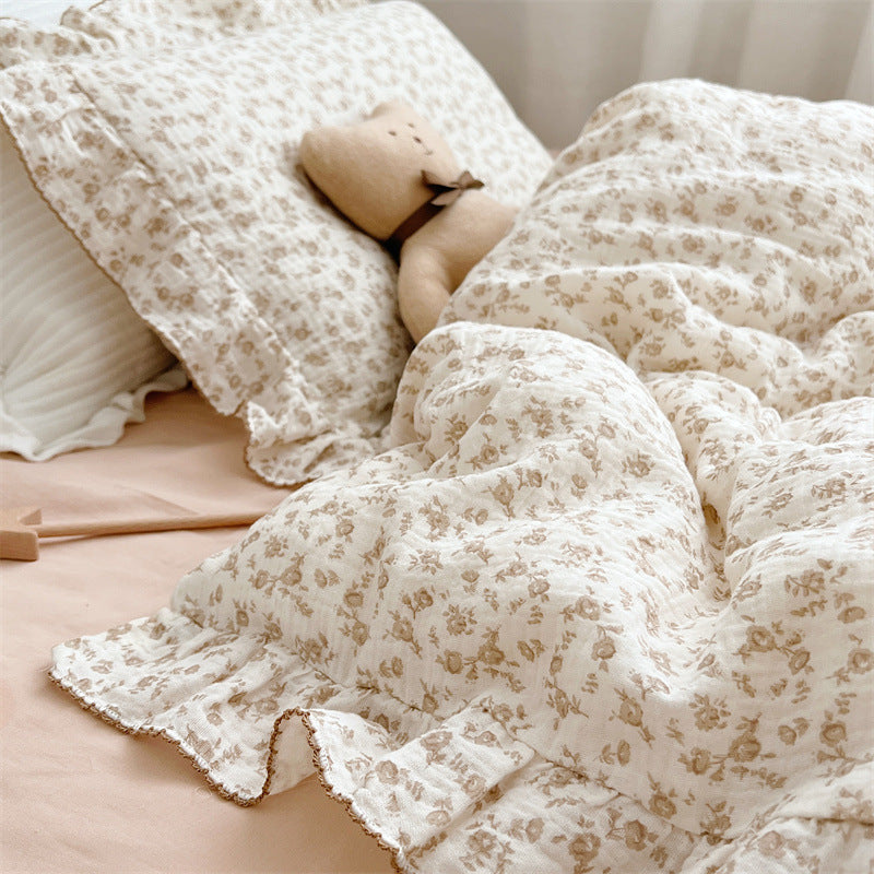 Vintage Ruffle Duvet Cover Set – Camellia Floral Muslin Bedding