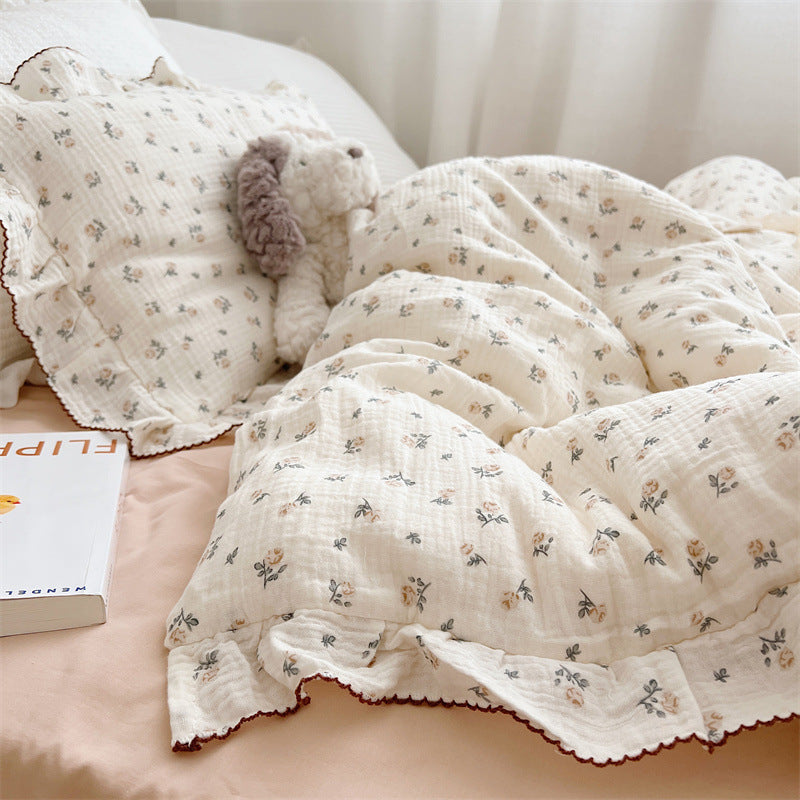 Rose Floral Duvet Cover Set – Ruffled Cotton Muslin Bedding