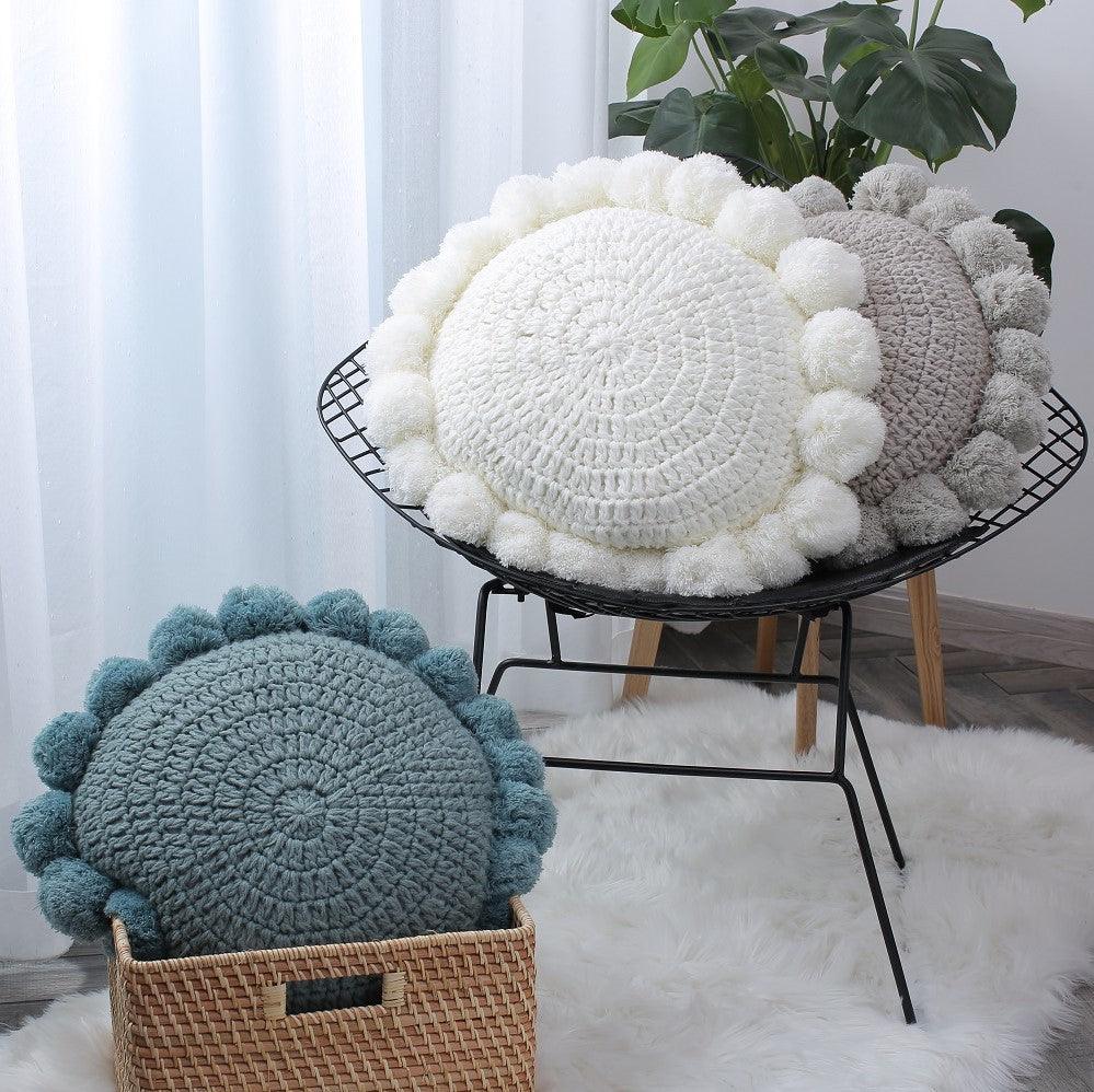 Knitted Round Pompom Pillow - MyWinifred