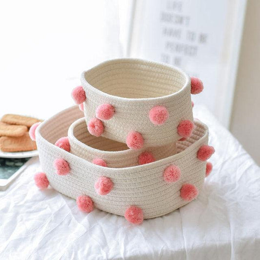 Cotton Rope Pom Pom Basket Organizer - MyWinifred