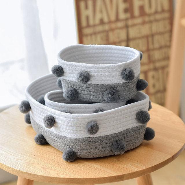 Cotton Rope Pom Pom Basket Organizer - MyWinifred