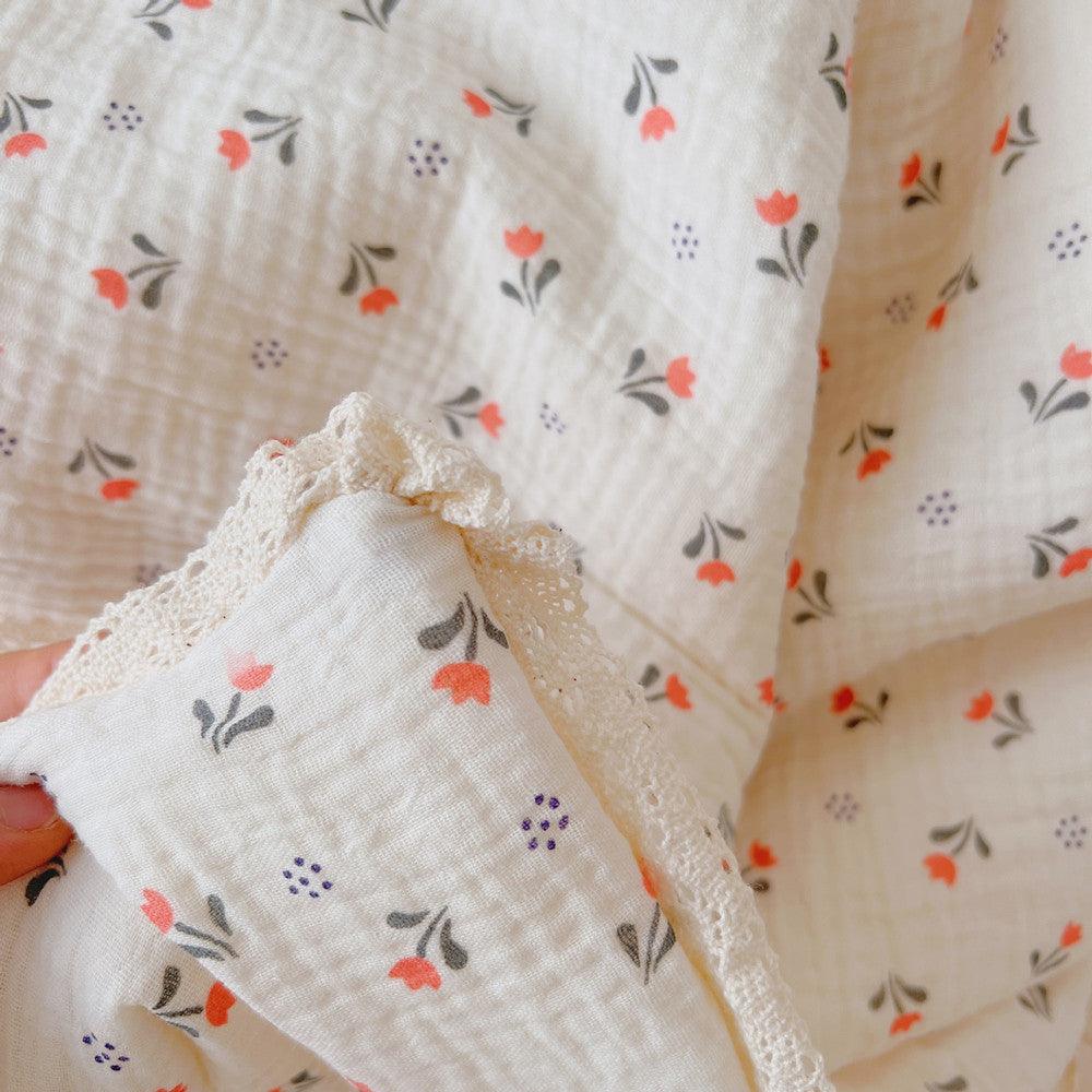 Toddler quilt with pillow – vintage muslin floral bedding