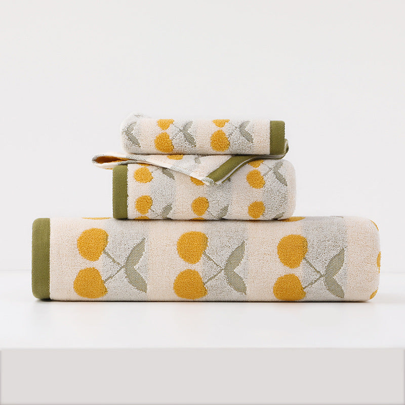 タオル+バス用品 HLT Cherry Pattern Face Towel Set Cherry Cotton Towel Set – Face, Wash & Bath Towels