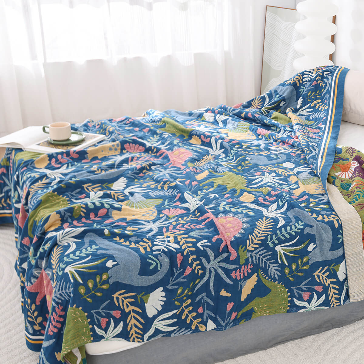 Dinosaur Kids Throw Blanket — Cotton Jacquard
