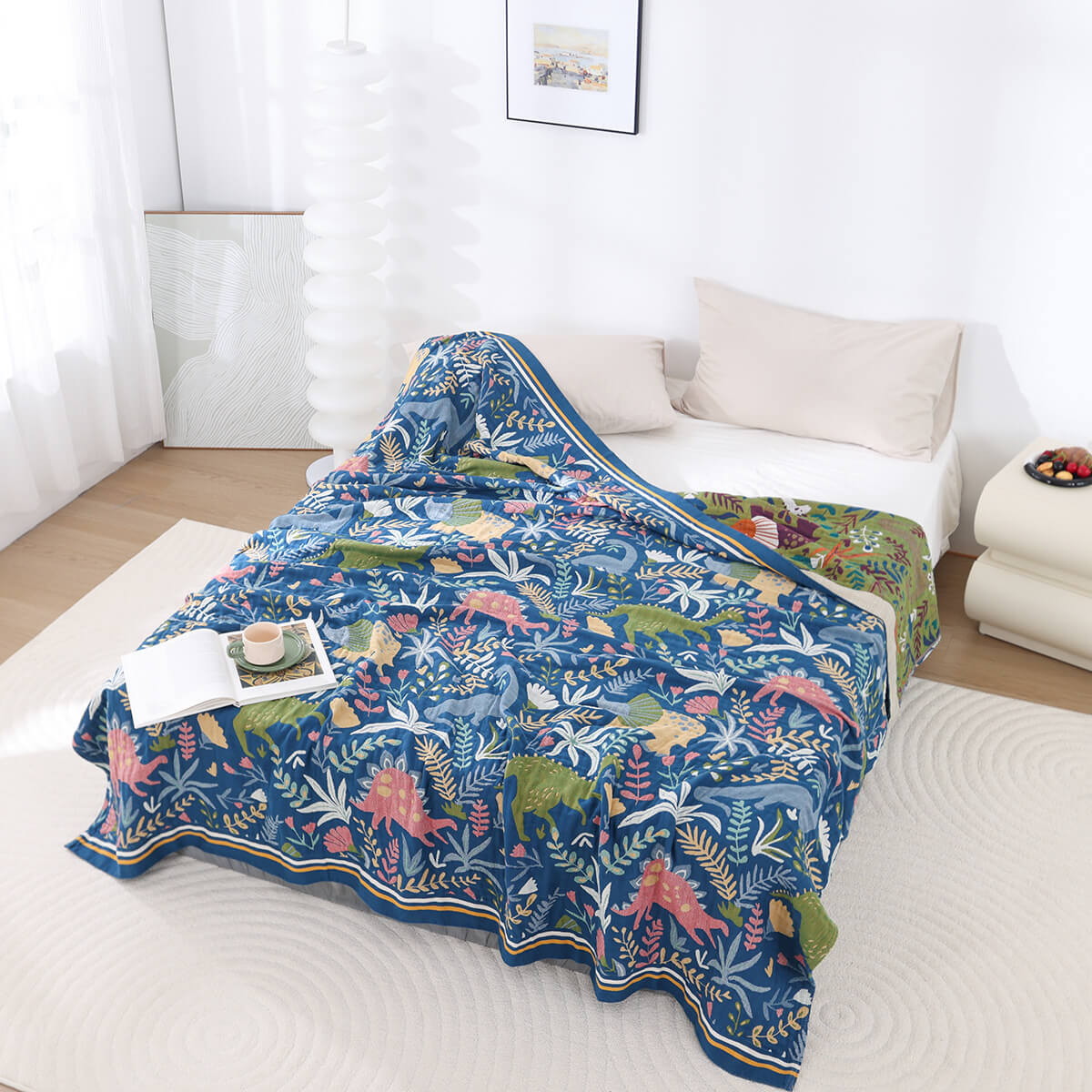 Dinosaur Kids Throw Blanket — Cotton Jacquard