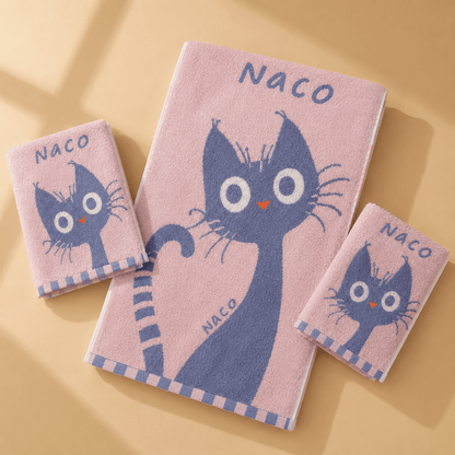 Cute Cat Bath Towel Set – 100% Cotton