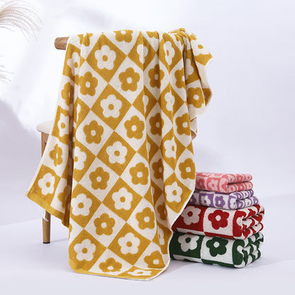 Daisy Checkerboard Bath Towel Set – 100% Cotton