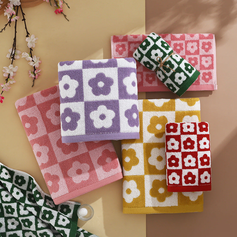 Daisy Checkerboard Bath Towel Set – 100% Cotton