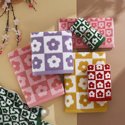 Daisy Checkerboard Bath Towel Set – 100% Cotton