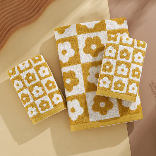 Daisy Checkerboard Bath Towel Set – 100% Cotton