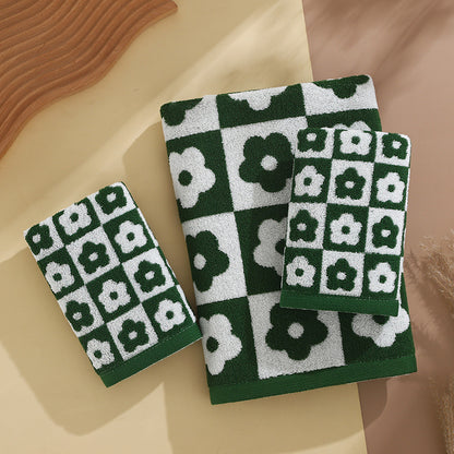 Daisy Checkerboard Bath Towel Set – 100% Cotton