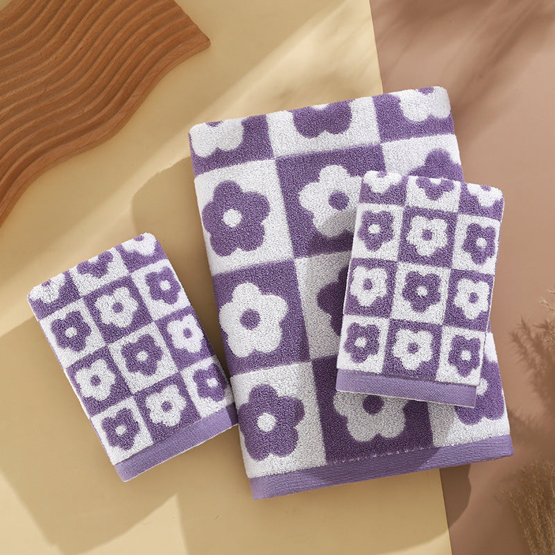 Daisy Checkerboard Bath Towel Set – 100% Cotton