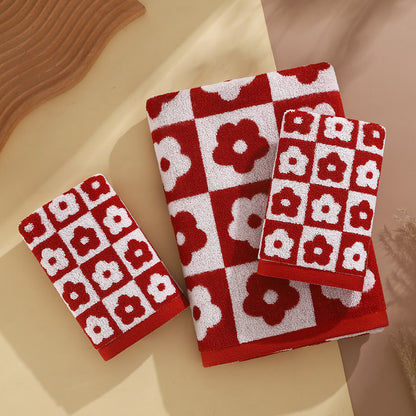 Daisy Checkerboard Bath Towel Set – 100% Cotton