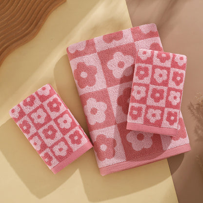 Daisy Checkerboard Bath Towel Set – 100% Cotton