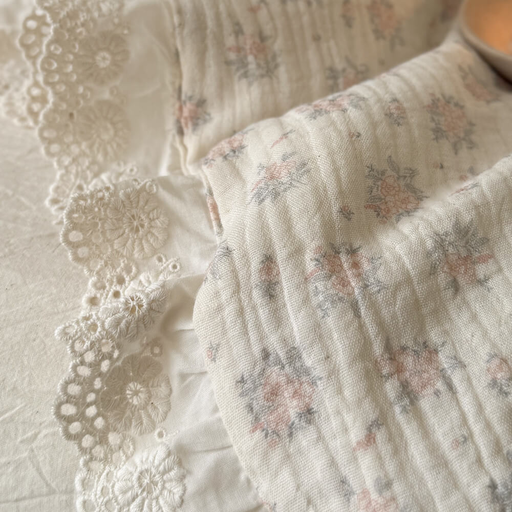 Dusty Pink Floral Bedding Set with Lace Trim