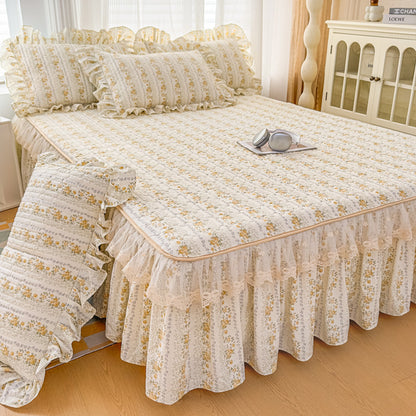 Floral Bed Skirt with Lace Trim