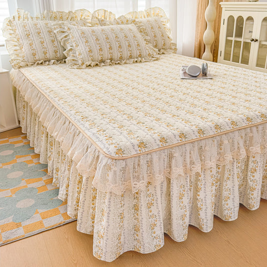 Floral Bed Skirt with Lace Trim