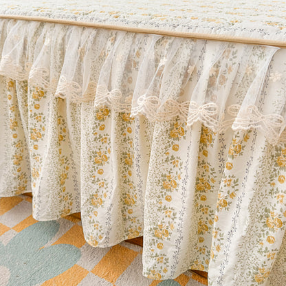 Floral Bed Skirt with Lace Trim